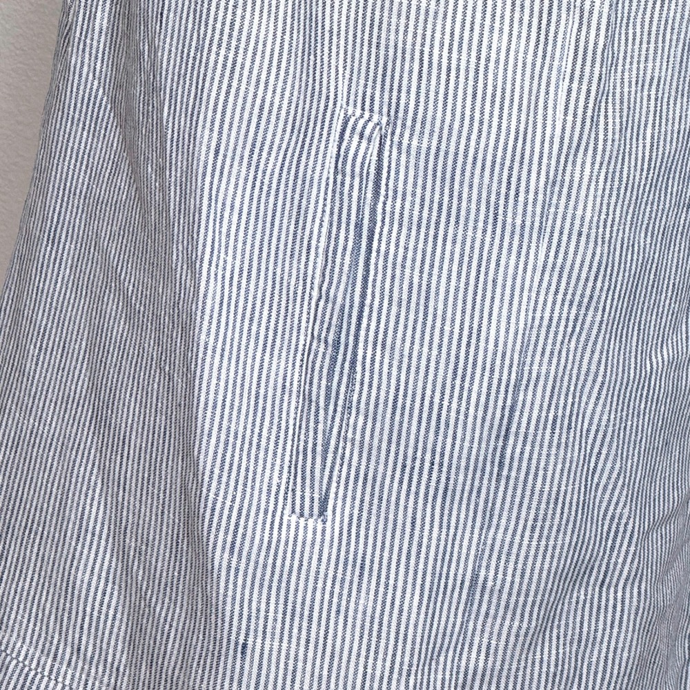 QUINCE 100% European Linen Sleeveless Swing Dress M Blue Pinstripe EUC Beach - Picture 4 of 10